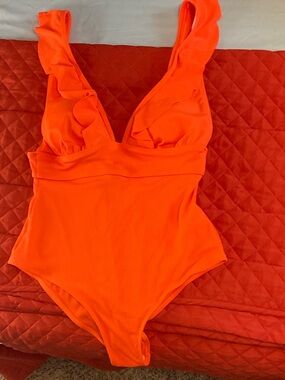 SHEIN Bright Orange Ruffle One-Piece Swimsuit